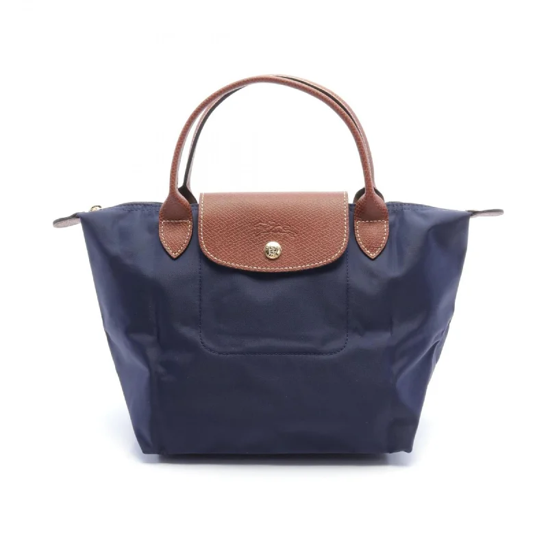 Pink leather tote bag for hiking-Longchamp  Navy Nylon Leather Tote Bag (Pre-Owned)