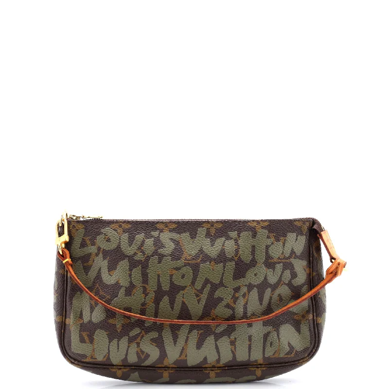 Pink suede shoulder bag for shopping-Pochette Accessoires Limited Edition Monogram Graffiti