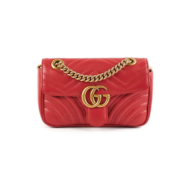 Red leather handbag for shopping trips-Gucci Marmont Mini Red