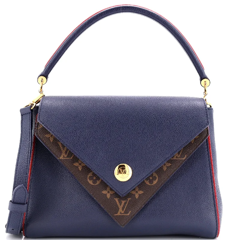 Denim white shoulder bag for teens-Double V Handbag Calfskin with Monogram Canvas