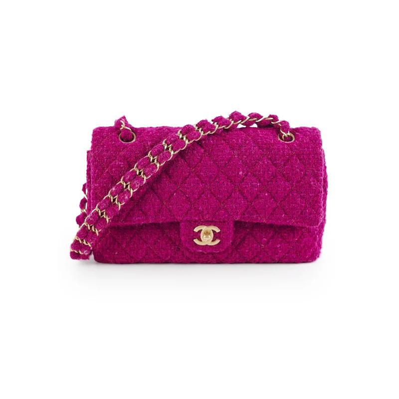 Red satin handbag for travel ease-Chanel M/L Tweed Purple Classic Flap Shoulder Bag