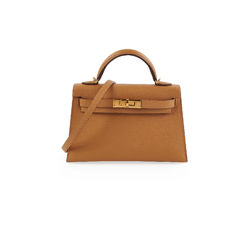 Satin gold handbag for gala events-HOLD Hermes Special Order Mini Kelly 2 Biscuit Verso - U stamp