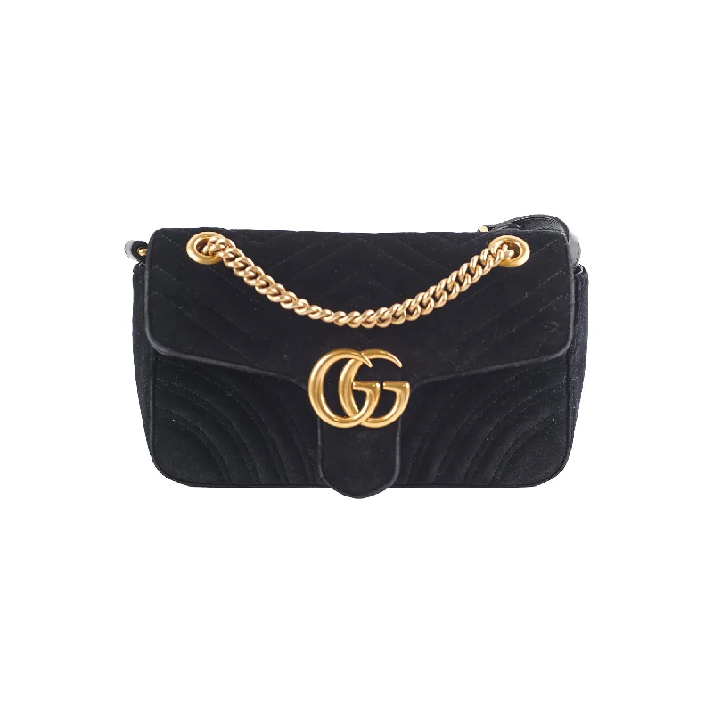 Purple suede handbag for wedding chic-Gucci Marmont Small Suede Black Shoulder Bag