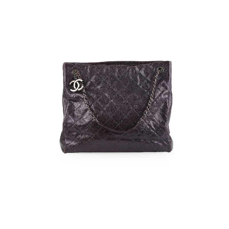 Purple suede handbag for business style-Chanel Dark Purple Caviar Shoulder Bag