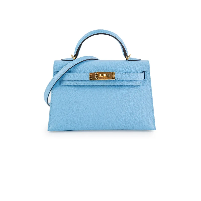 Canvas black handbag for wedding chic-Hermes Mini Kelly 2 Epsom Blue Celeste U Stamp (2022)