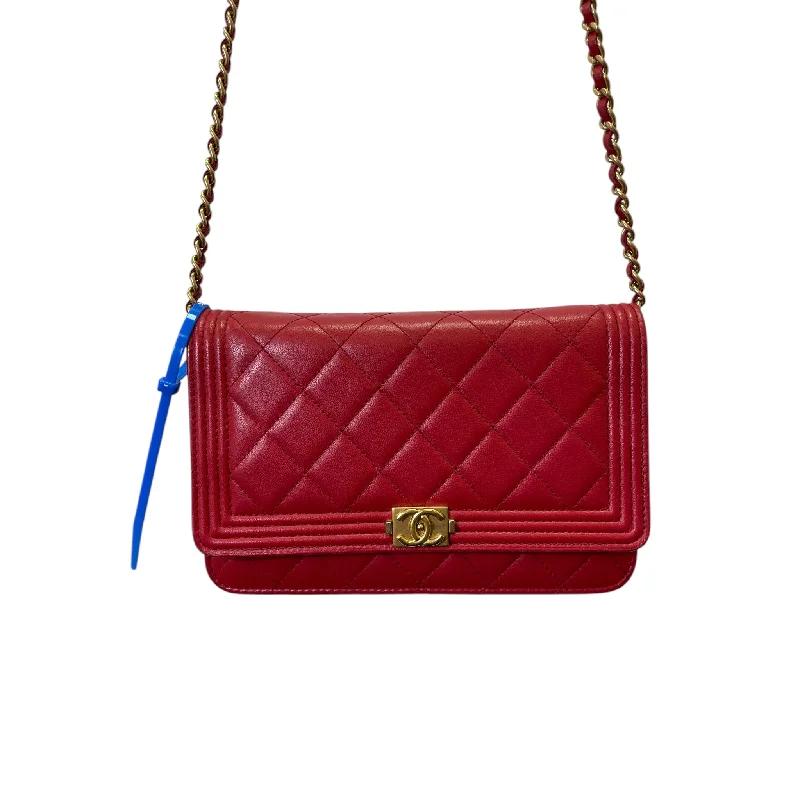 Red velvet handbag for school style-CROSSBODY LUXURY DESIGNER by CHANEL In RED, Size: SMALL