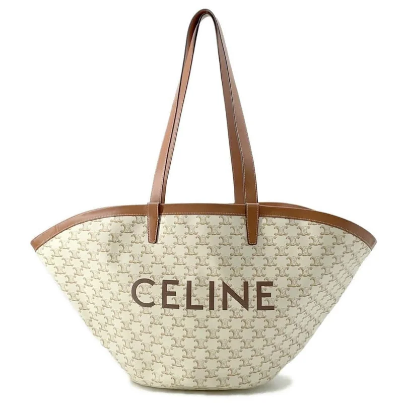 Beige denim tote bag for daily-Celine   Coated Canvas Leather Tote Bag (Pre-Owned)