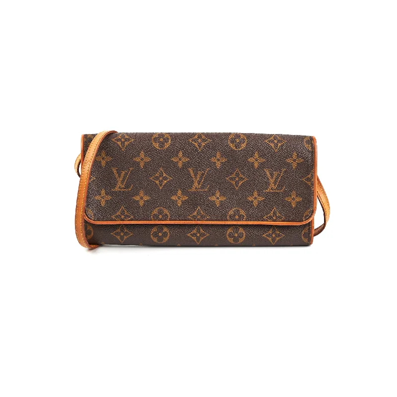 Quilted blue handbag for event styling-Louis Vuitton GM Twin Pochette Monogram