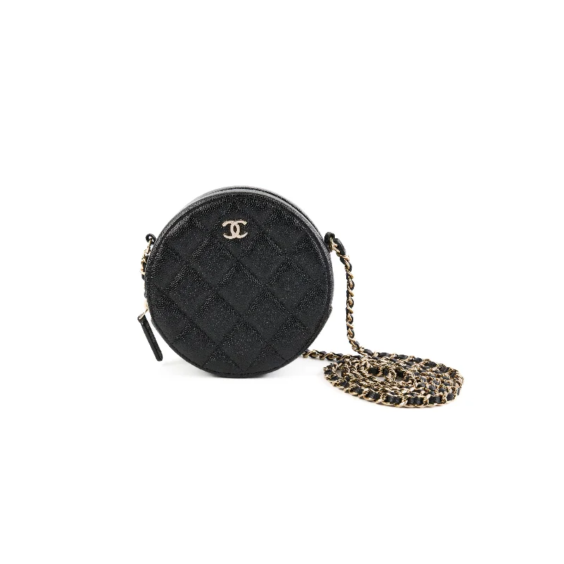 Velvet white handbag for bridal showers-Chanel Mini Round Caviar Crossbody Bag Black