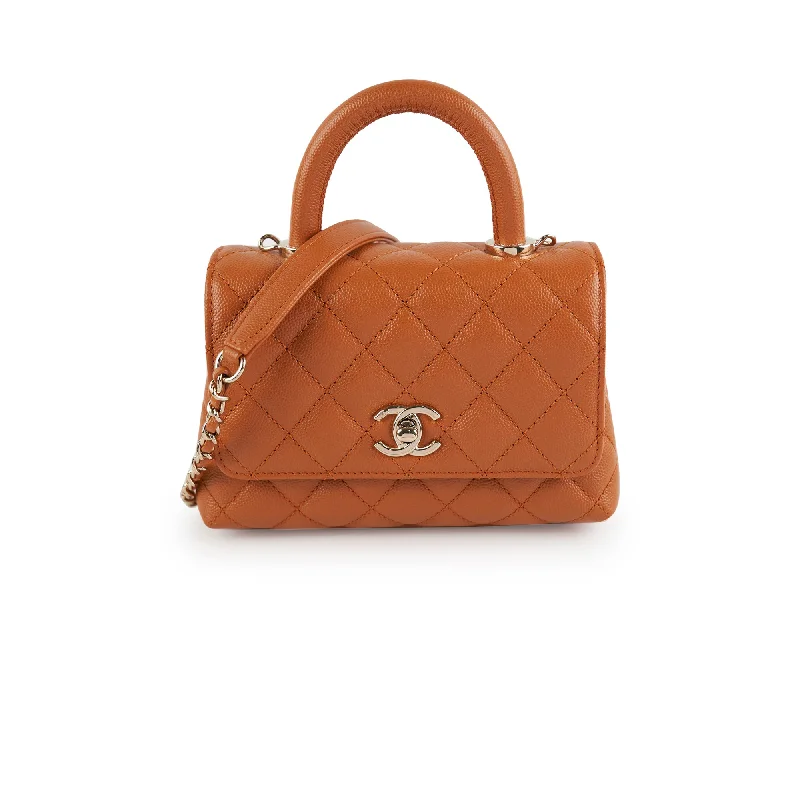 Purple quilted handbag for gym style-Chanel Mini Coco Handle Caviar Caramel