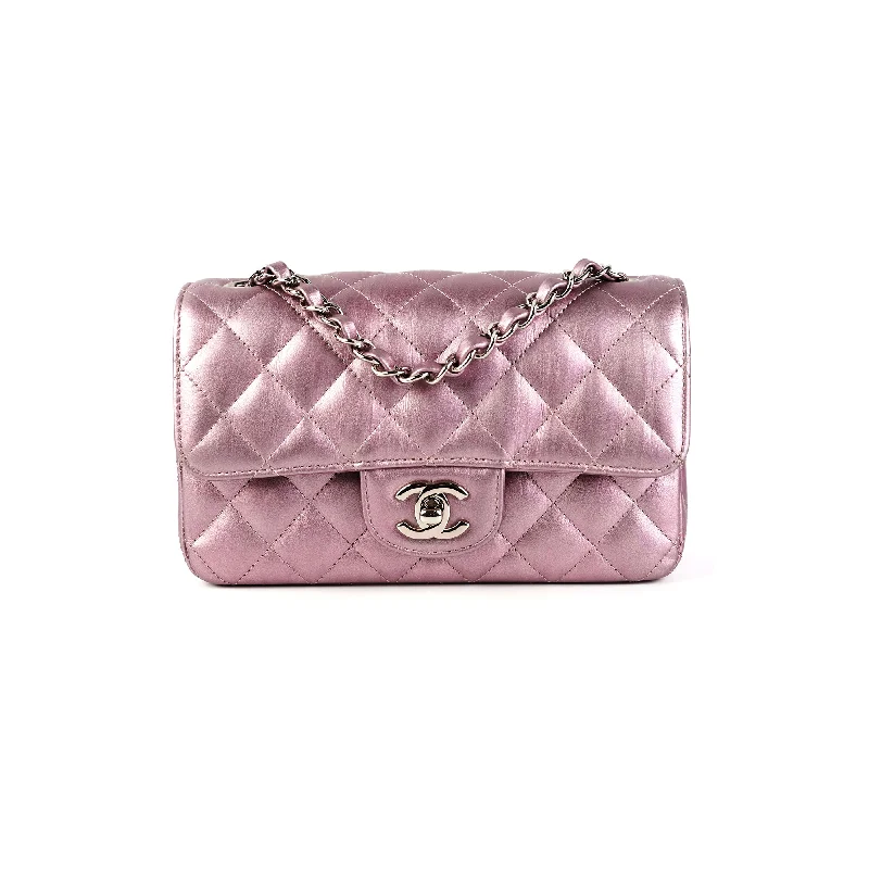 Red velvet handbag for gym style-Chanel Mini Rectangular Iridescent Purple