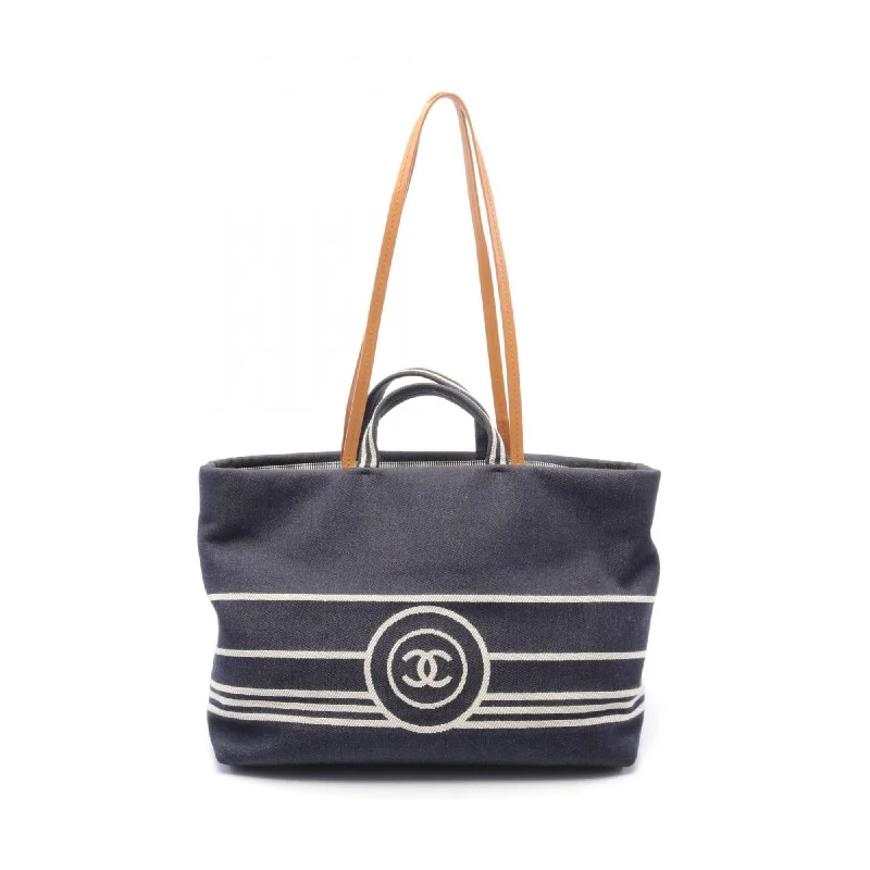 Beige leather tote bag for summer-Chanel  Navy  blue Leather Tote Bag (Pre-Owned)