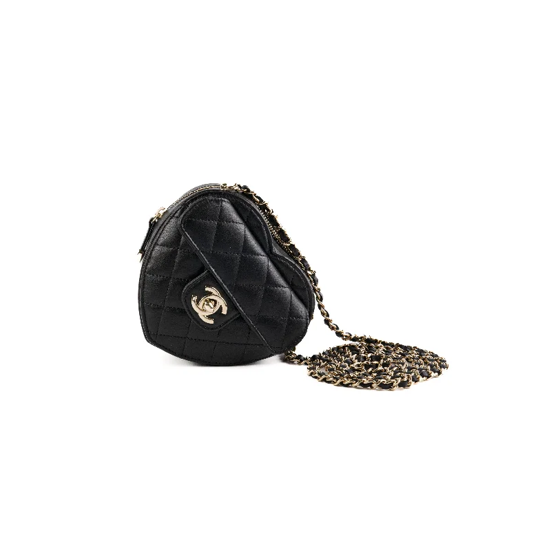 Blue nylon handbag for summer fun-Chanel Mini Heart Bag Black