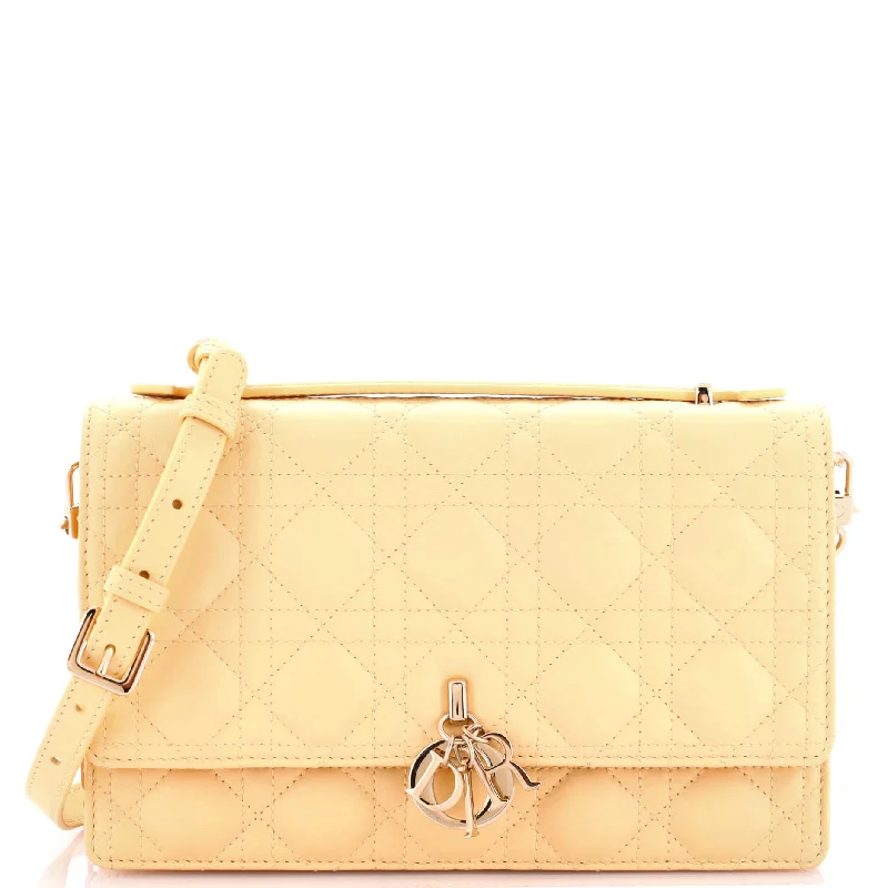 Beige leather shoulder bag for office-My Dior Top Handle Flap Bag Cannage Quilt Lambskin Mini