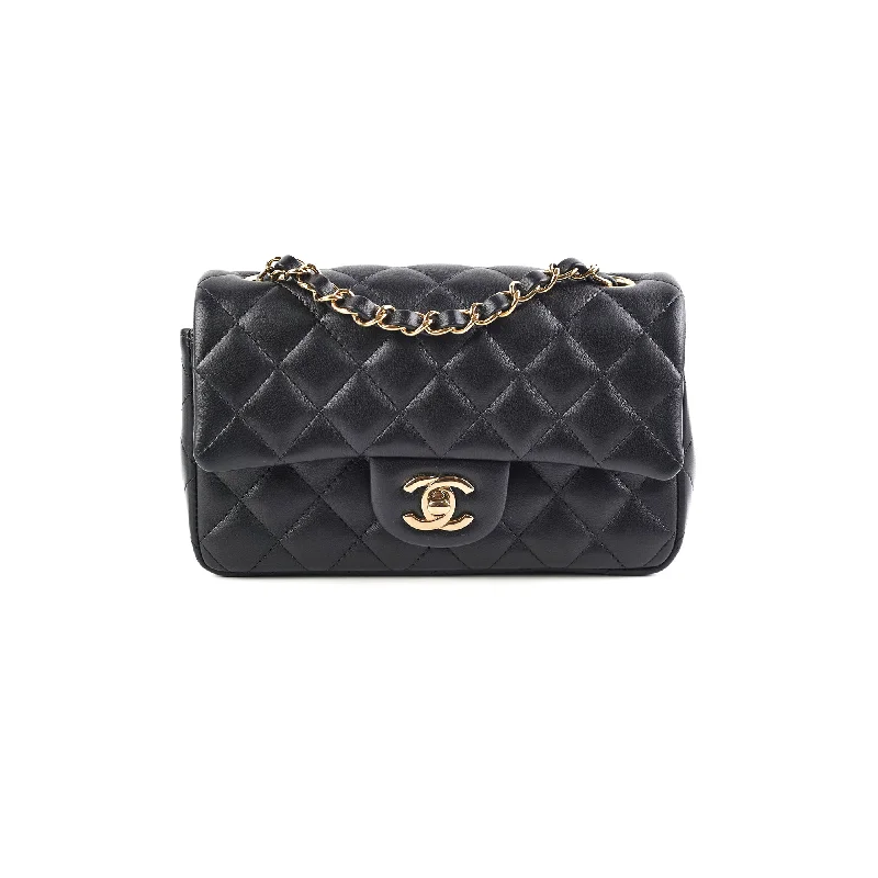 Suede blue handbag for spring fashion-Chanel Mini Rectangular Lambskin Black Bag