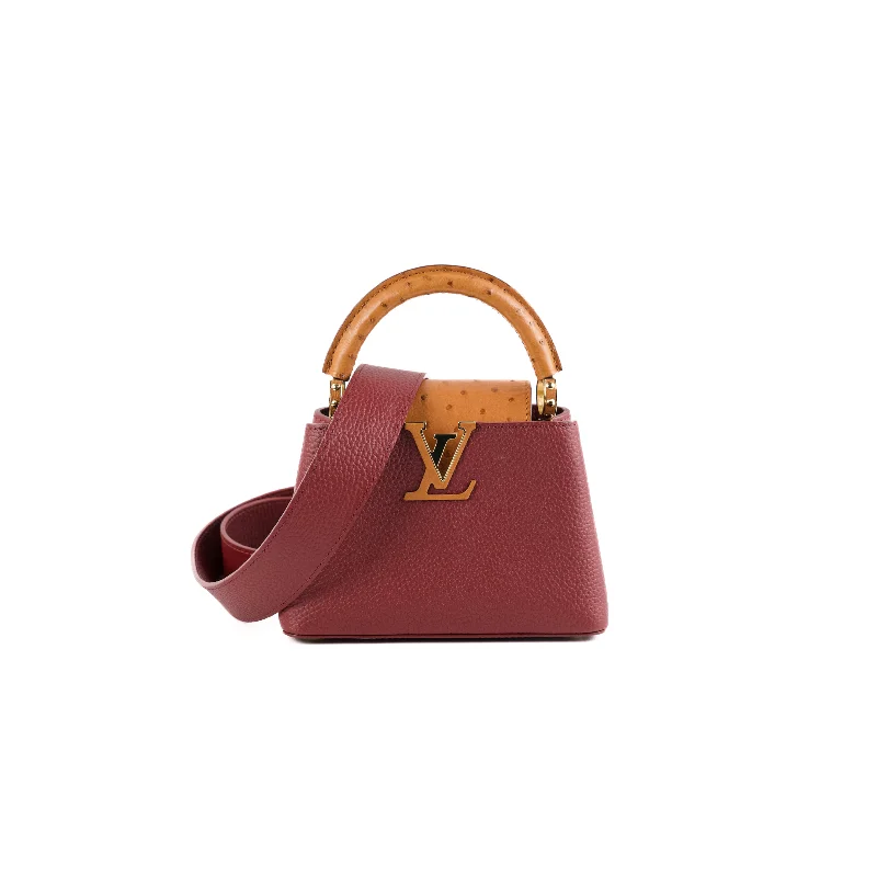 Velvet red handbag for daily carry-Louis Vuitton Capucines Mini with Ostrich Handle