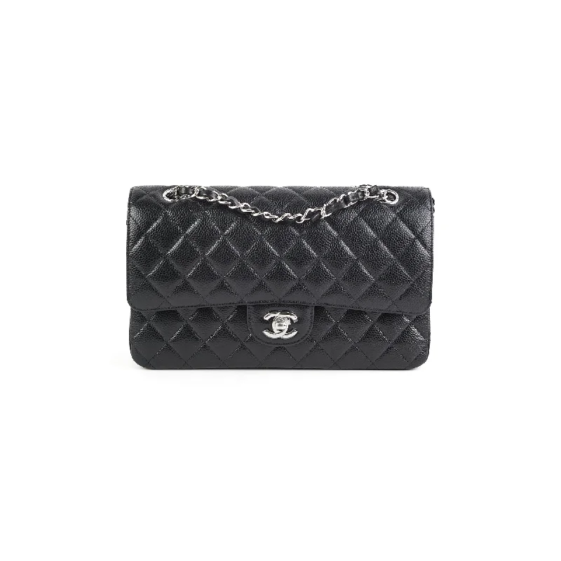 Red leather handbag with bold stitching-Chanel Medium Classic Flap Caviar Black (Microchip)