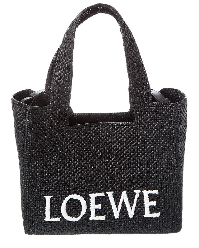 Purple satin tote bag for casual-Loewe Font Medium Raffia Tote