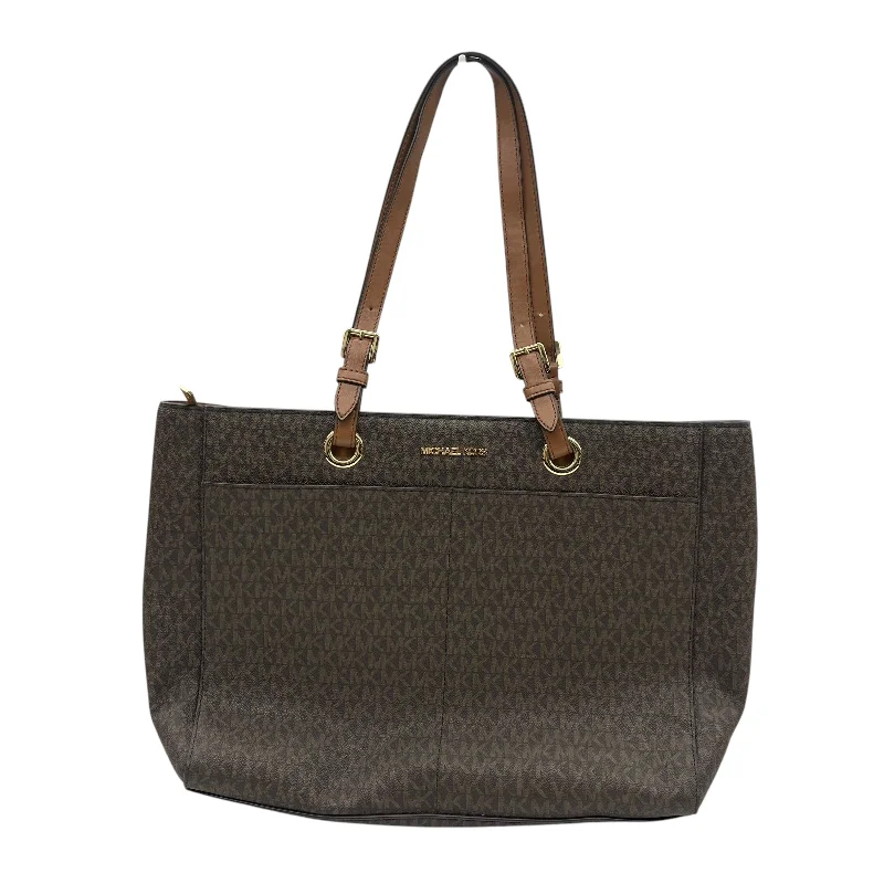 Canvas black handbag for wedding guests-Tote Designer By Michael Kors In Brown, Size:Large