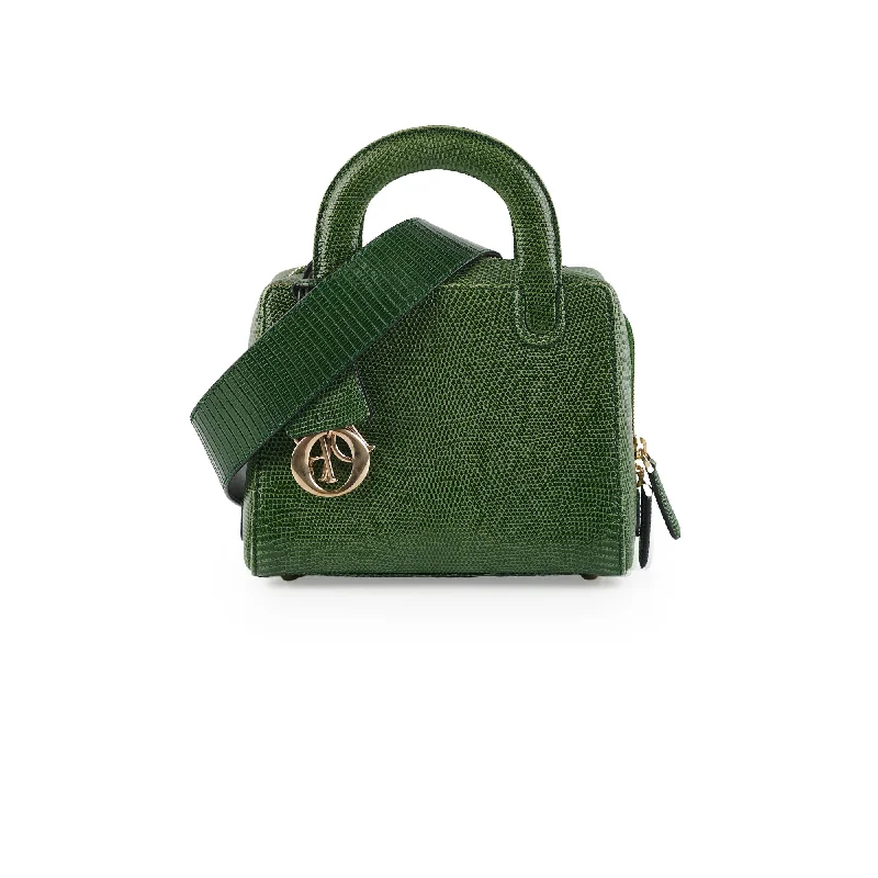 Red velvet handbag for daily carry-Christian Dior Green Mini Top Handle Bag