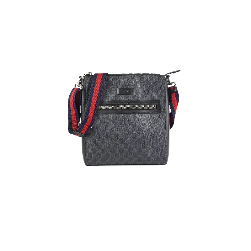 Canvas black handbag for travel ease-Gucci Black Messenger Monogram Shoulder Bag