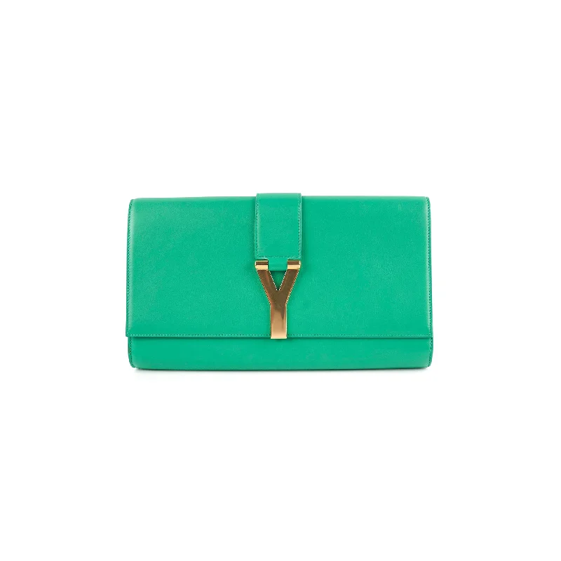 Purple suede handbag for business looks-Saint Laurent Y Clutch Green