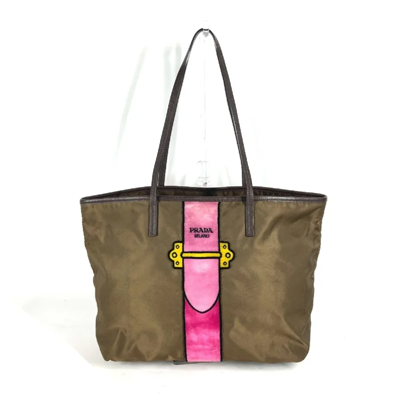 Green velvet tote bag for casual-Prada  pink Nylon Leather Shoulder Bag Tote Bag (Pre-Owned)