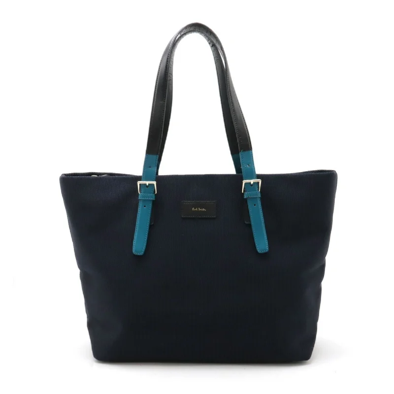 White suede tote bag for daily-Paul Smith blue Navy Canvas Leather Shoulder Bag Tote Bag (Pre-Owned)