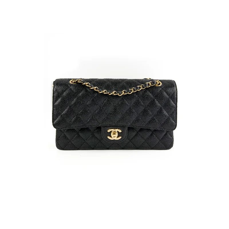 Suede blue handbag for spring days-Chanel Classic Flap Medium/Large Black Caviar Shoulder Bag