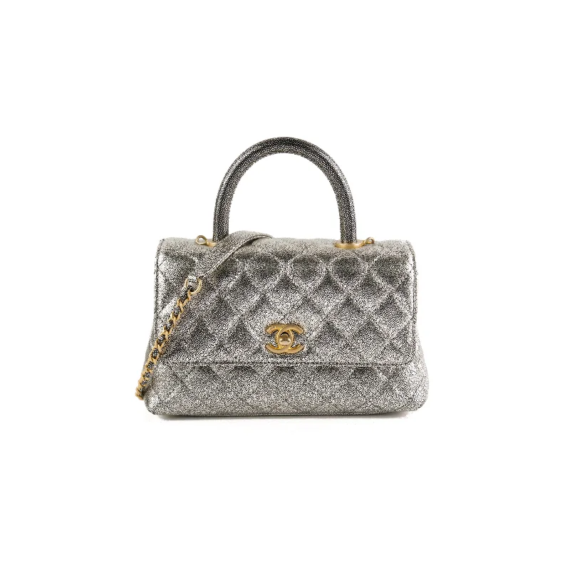 Nylon white handbag for hiking trips-ITEM 11 - Chanel Small Coco Handle Silver Caviar Top Handle