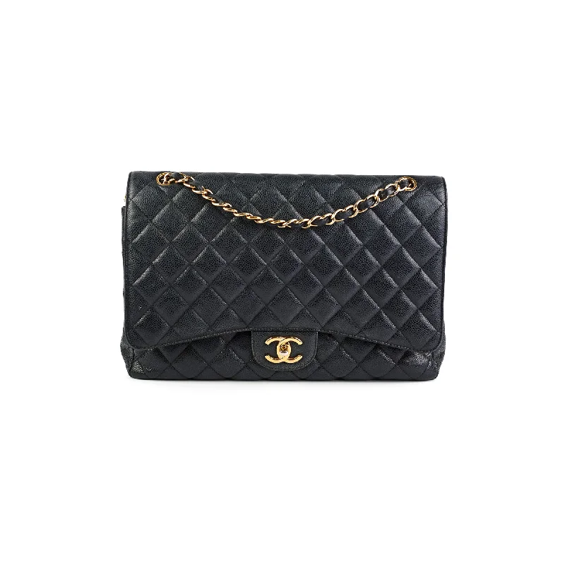 Canvas black handbag for shopping trips-Chanel Maxi Jumbo Double Flap Black Caviar