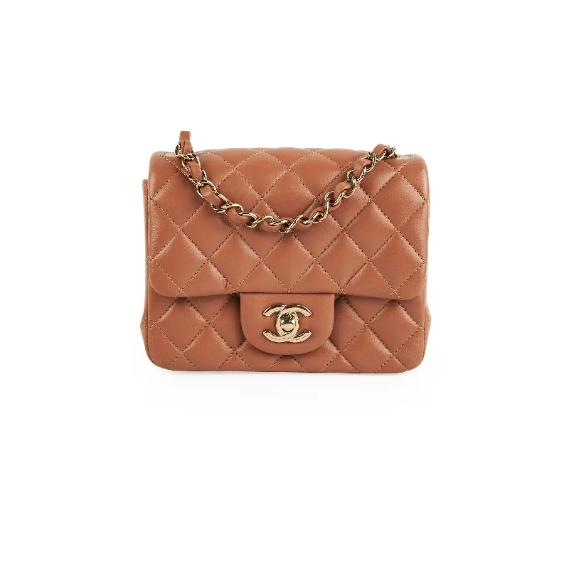 Canvas black handbag for wedding guests-ITEM 7 - Chanel Mini Square Caramel Lambskin (Microchipped)