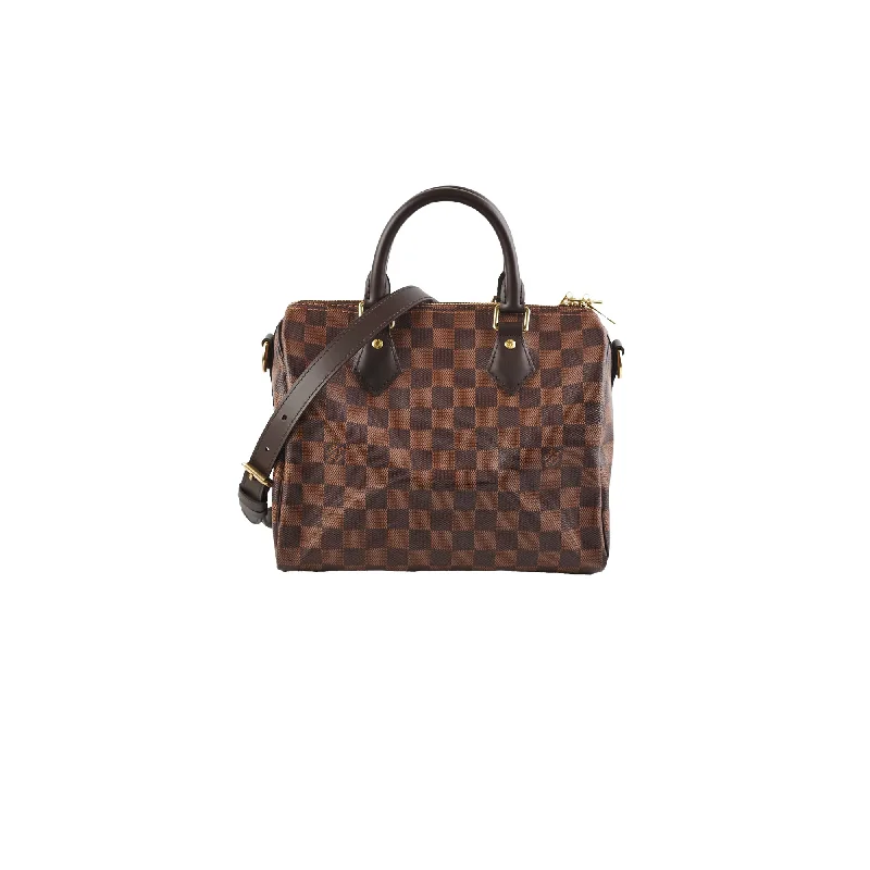 Purple suede handbag for party flair-Louis Vuitton Speedy 25 Damier Ebene