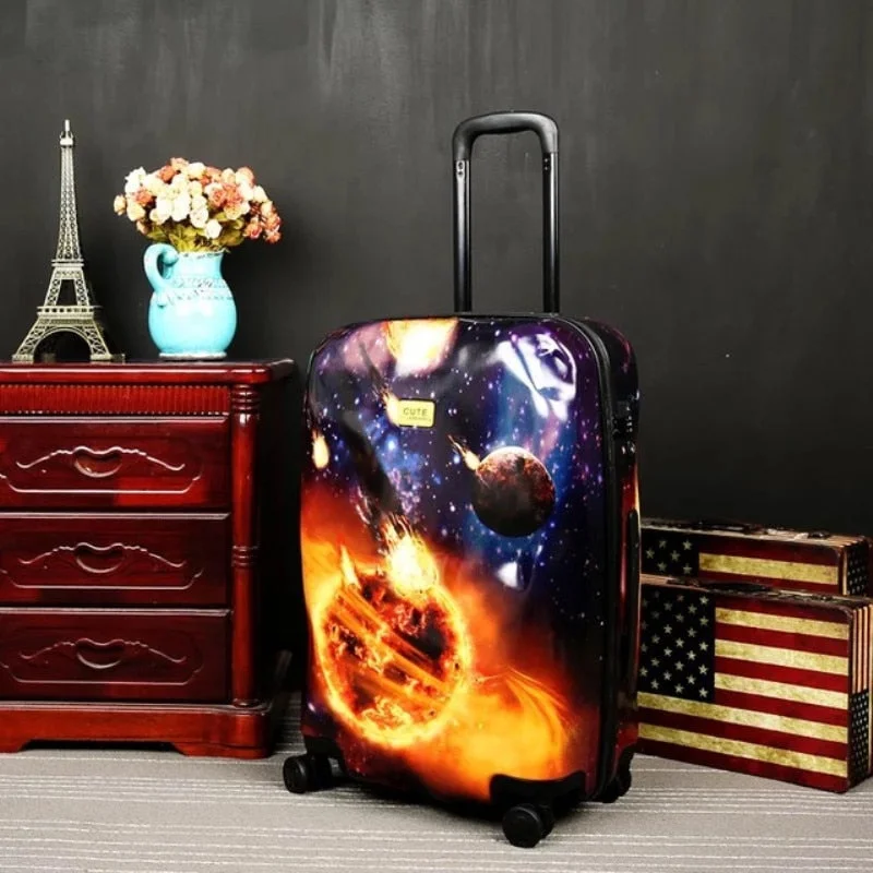 suitcase with slim styles -Fashion Suitcase Skull Planet Collision 20"24"28" Inch Boarding Spinner Wheel Carry Ons Rolling