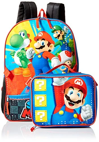 backpack with cool straps -Nintendo Boys' Mario Backpack With Lunch, Blue