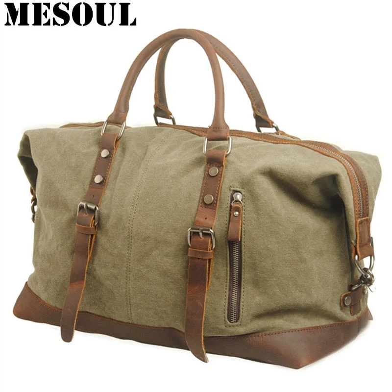 suitcase for spring adventures -Men Travel Bags Military Canvas Duffle Bag Large Capacity Bag Luggage Weekend Bag Vintage