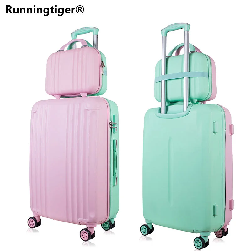 suitcase for icy getaways -Rolling Luggage Spinner Wheels 14+24" Suitcase Trolley Men Abs+Pc Travel Bag Trunk Student Password