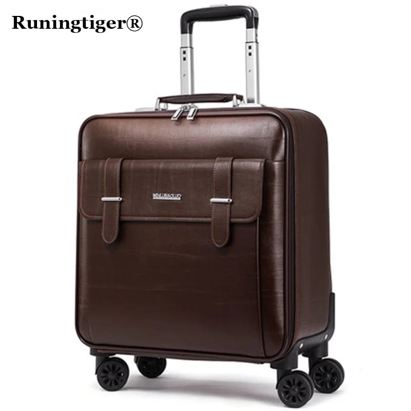 suitcase with plain look -Quality Leather Trolley Luggage Travel Bag16 18 20 22 24 Inch Commercial Universal Wheels Cow Split