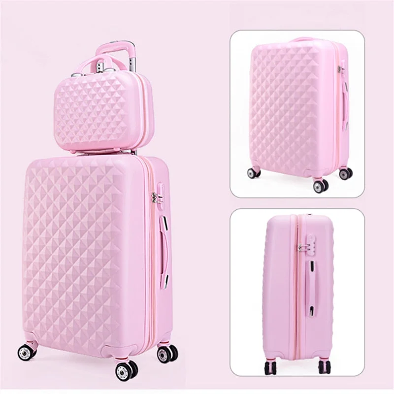 suitcase with sealed lining -New Arriva!14 20Inches Pink Abs+Pc Hardside Travel Luggage Bags Set On Universal Wheels Fpr