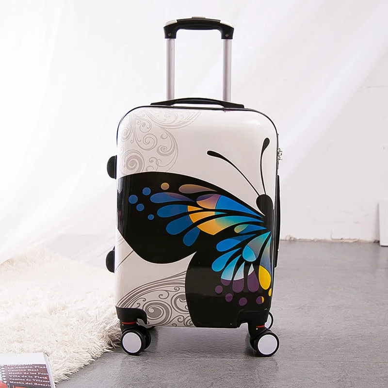 suitcase with fresh designs -Wholesale!Gril 20 Inch Pc Butterfly Hardside Trolley Luggage Bags On 8-Universal Wheels,Super Light