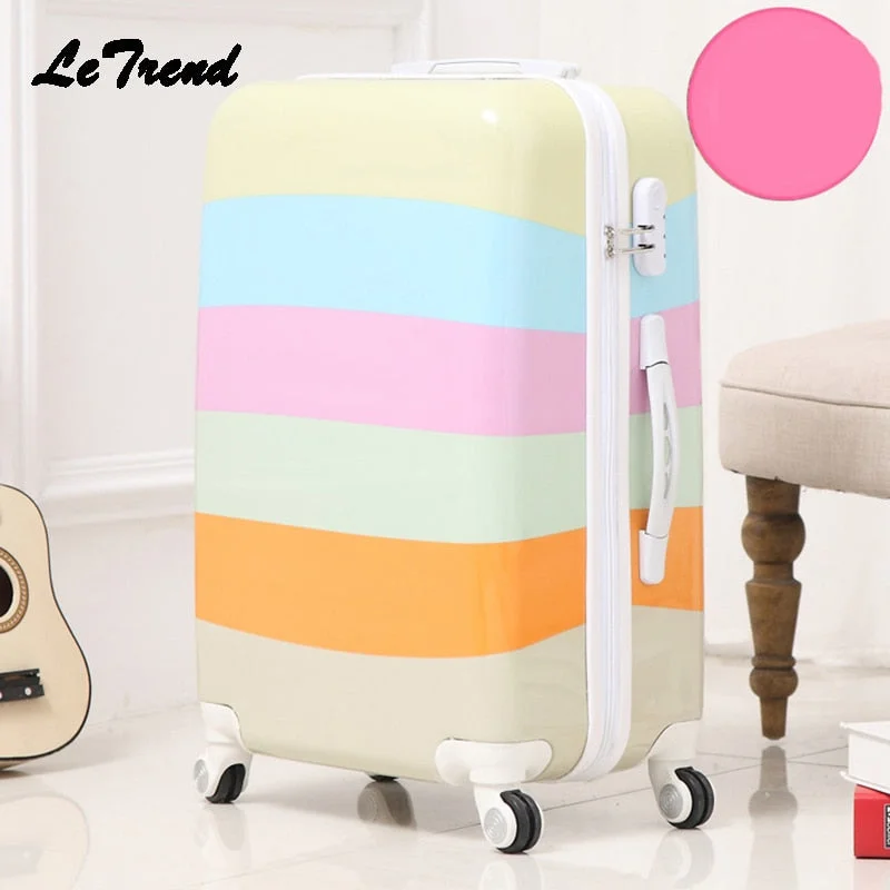 suitcase with compact frame -Letrend Creative Student Rolling Luggage Spinner Women Trolley Suitcase Wheels 20 Inch Carry On