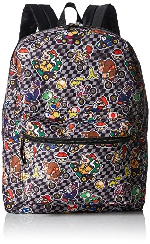 backpack with swift ties -Nintendo Boys' Mario All Over Print Backpack, Black