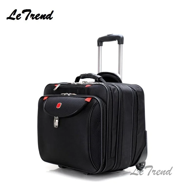 suitcase with strong seams -Letrend New Oxford Rolling Luggage Casters 18 Inch Men Multifunction Boarding Suitcase Large