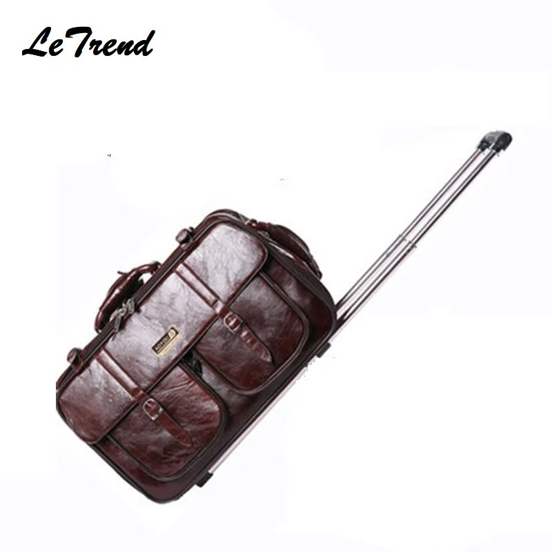 suitcase with quirky prints -Pu Business Men Business Travel Bag Multi-Function Suitcase Leather Carry On Women Rolling