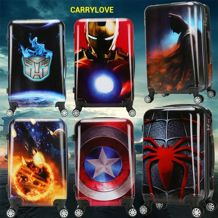 suitcase with generous pockets -Carrylove Cartoon Luggage Series 18/20/24 Size Boarding Pc Super Hero  Rolling Luggage Spinner