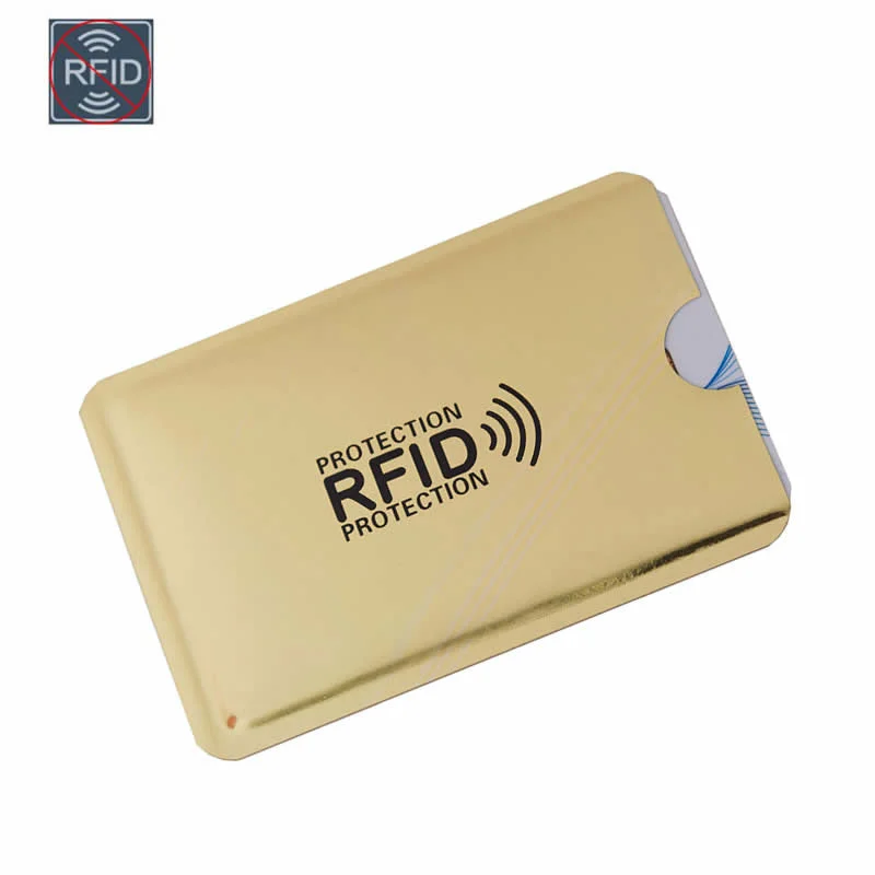 Beige leather wallet for summer-Casual Laser Aluminium Metal Credit Anti Rfid Wallet Blocking Reader Lock Bank Card Holder Id