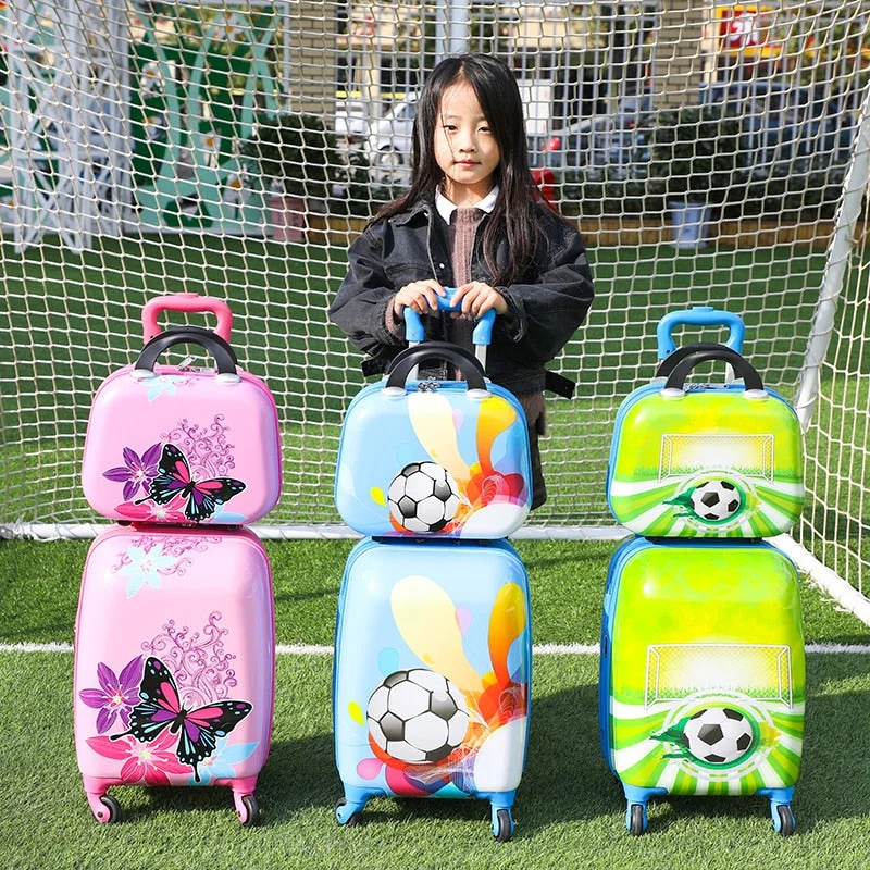 suitcase with retractable wheels -Abs Cartoon Children'S Suitcase,18 Inch Baby Suitcase,Male Child Trolley Case,Universal Wheel