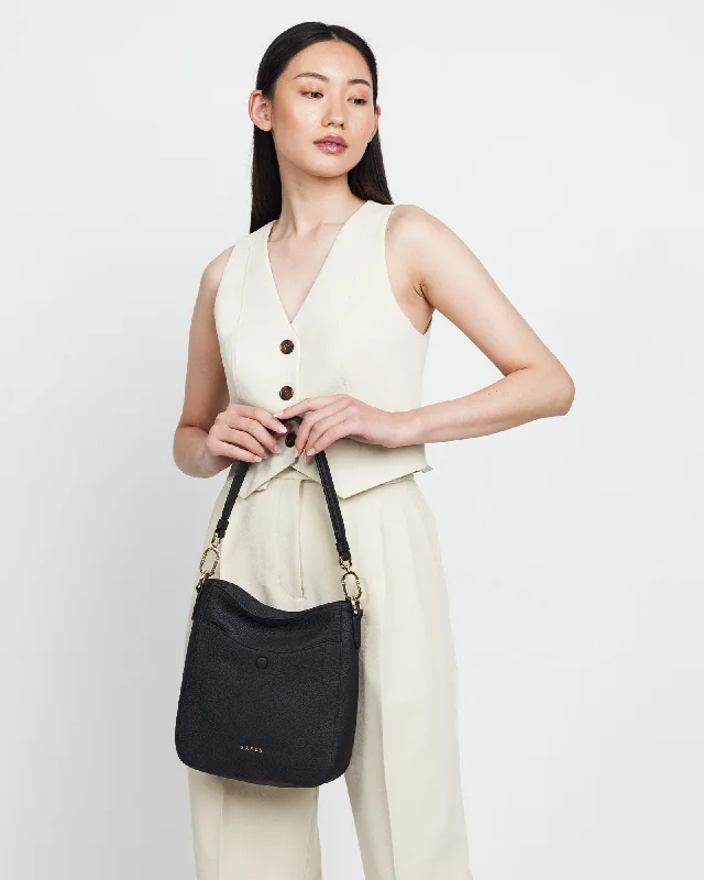 Beige quilted shoulder bag for office-Saben Rosie Shoulder Bag Black