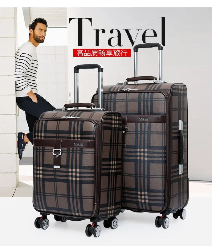 suitcase with vivid styles -Carrylove 2018 Business Luggage 20/24 Size Fashion Grid Pu Rolling Luggage Spinner Brand Travel