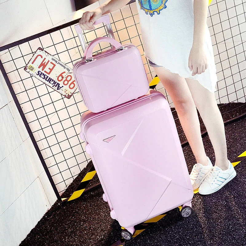 suitcase with loud colors -Wholesale!14 22Inches Pink/Green/Purple/Beige Abs Hardside Travel Luggage Bags On Universal